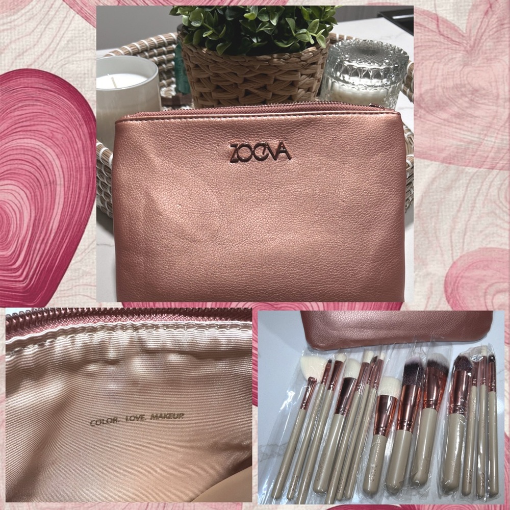 ZOEVA Rose Gold Makeup Bag with Brush Set (14)